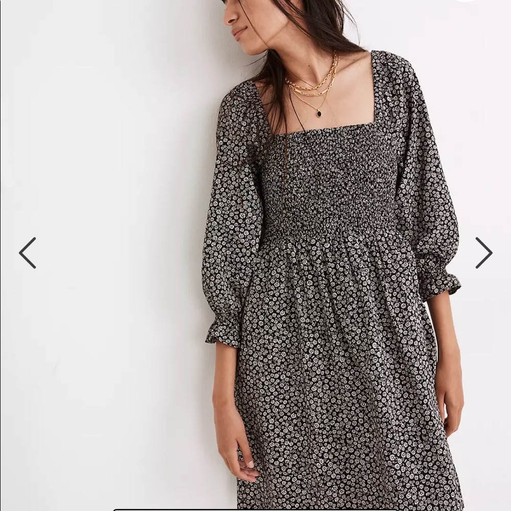Madewell Lucie Elbow-Sleeve Smocked Mini Dress